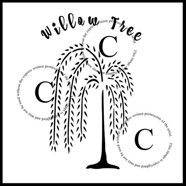 Black and White Image - Willow Tree - Silhouette- Digital Art - Logo- Pantry label  - Crock - Transfer - JPEG File Instant Download