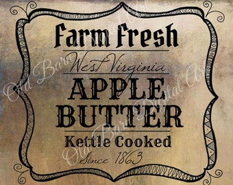 Primitive Digital Art - Fall - Farm Fresh Apple Butter - Jar Candle Logo- Pantry Jar or Rusty Cans Label  - Label JPEG File Instant Download