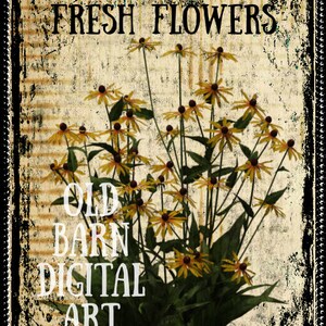 Primitive Digital Art-Fresh Flowers-Jar Logo-Pantry Label-Rusty Can Label -JPEG File Instant Download