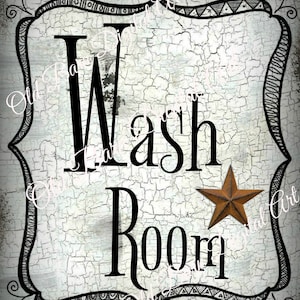 Pantry Label -Wash Room - Word Art -Jar Candle Label - Bathroom Decor - Old Crock Label-Primitive Digital Art - JPEG File - Instant Download