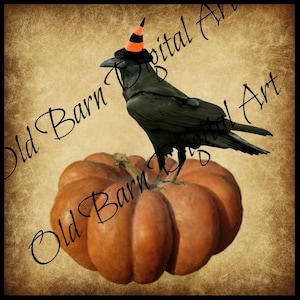 4x4 Primitive Digital Art Image/ Label /Fall Image /Pumpkin/Crowl/Autumn/Halloween/Grungy/Paper/ Digital Transfer/JPEG File Instant Download
