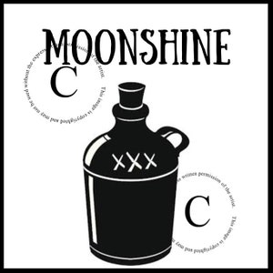 Black and White Image - Moonshine - Silhouette- Digital Art - Logo- Pantry label  - Crock - Transfer - JPEG File Instant Download