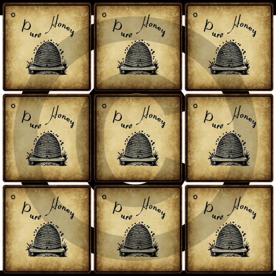 Primitive Printable Pure Honey Hang Tags - Bee Hive - Instant Digital ...