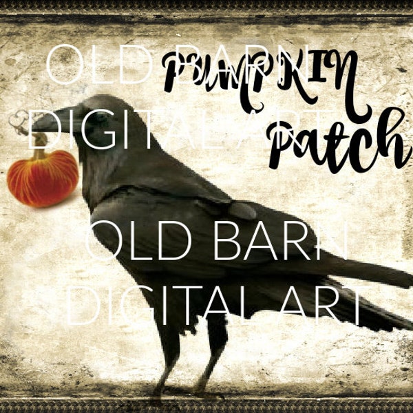 Primitive Digital Crow Label- Pumpkin Patch - Jar Candle Logo- Pantry Label- Crock- Rusty Can Label - Paper Goods JPEG File Instant Download