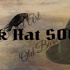 3x7 Primitive Digital Art Image/ Label / Black Hat Society/Crow/Grungy Paper/ Digital Transfer/JPEG File Instant Download