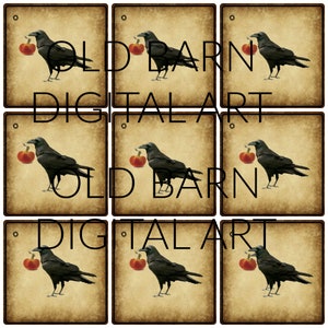 Primitive Printable Crow- Pumpkin Hang Tags - Instant Digital Download - JPEG File