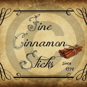 Art- Fine Cinnamon Sticks - Jar Candle Logo- Pantry Label - Crock Logo - Rusty Can Label -Primitive Digital Art JPEG File Instant Download