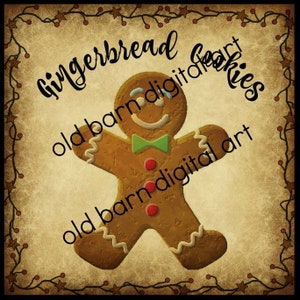 4x4 Primitive Digital Art Image/ Label /Gingerbread Cookies/Gingerbread Man/Prim/Grungy/Paper/ Digital Transfer/JPEG File Instant Download