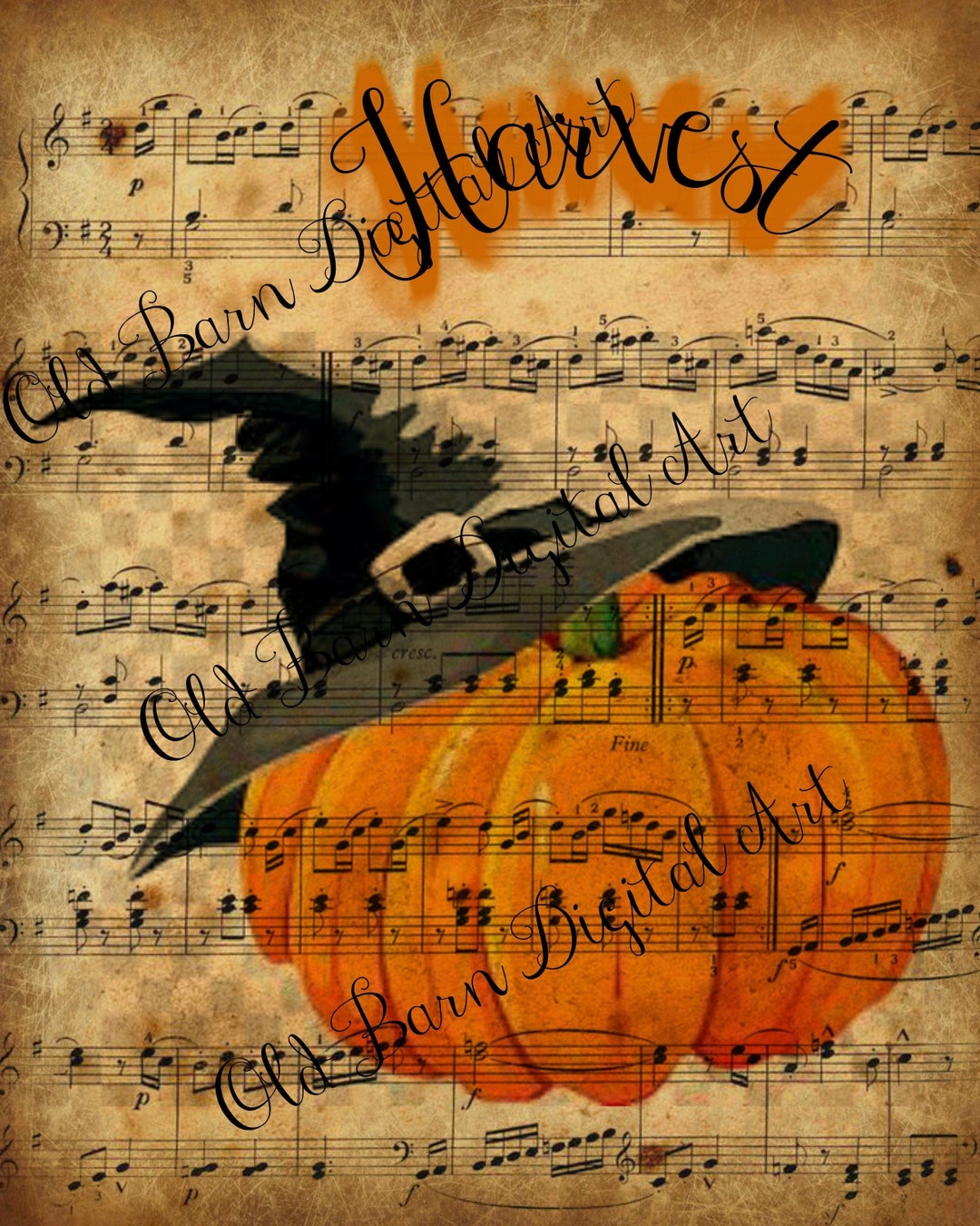 Primitive Fall Digital Art- Harvest - Fall Logo - Pumpkin - Witch Hat ...