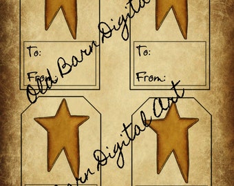 Primitive Printable Black Star Hang Tags Instant Digital | Etsy
