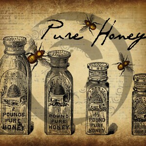 Pantry Label - Pure Honey - Jar Candle Label -Old Crock Label - Rusty Can Label -Primitive Digital Art JPEG File Instant Download