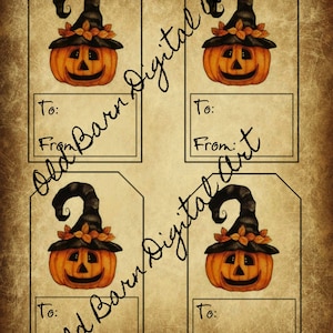 Primitive druckbare Herbst/Pumpkins/Halloween Hang Tags - Instant Digital Download - JPEG-Datei
