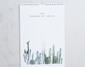 Shades of Green: 2023 Wall Calendar - Greenery Calendar - Spiral Bound  - Hanging Wall Calendar - Cactus - Watercolor Calendar - Modern Farm