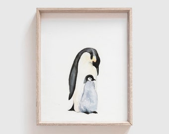 Penguins Art Print - Baby Animal Art - Penguin Painting - Baby Room Wall Art - Nursery Décor - Baby Shower Gift- Penguin