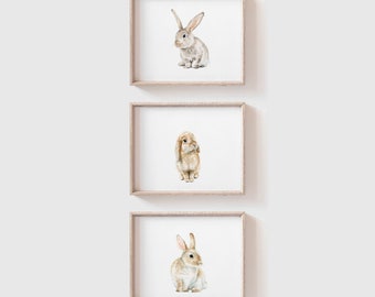 SET of 3 Bunny Art Prints - Woodland Animal Painting -Bunny Watercolor - Bunny Painting - Baby Room - Baby - Baby Girl - Baby Boy - Home