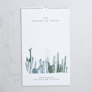 Shades of Green: 2024 Wall Calendar - Greenery Calendar - Spiral Bound  - Hanging Wall Calendar - Cactus - Watercolor Calendar - Modern Farm