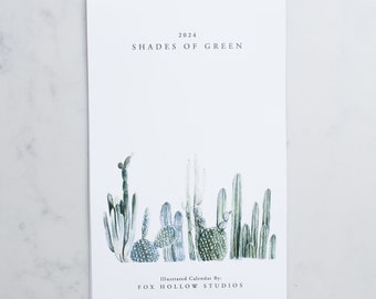 Shades of Green: 2024 Wall Calendar - Greenery Calendar - Spiral Bound  - Hanging Wall Calendar - Cactus - Watercolor Calendar - Modern Farm