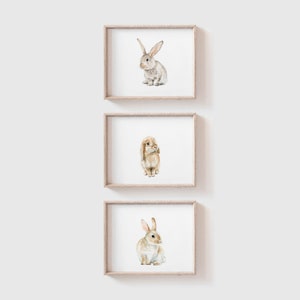 Bunny Art Print Set of 3 (Digital Download) - Watercolor - Farm Animal Painting - Bunnies - Rabbits