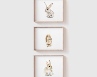 Bunny Art Print Set of 3 (Digital Download) - Watercolor - Farm Animal Painting - Bunnies - Rabbits