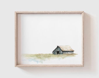 Barn No 2 Art Print - Blue Barn Watercolor - Barn Painting - Barn Watercolor Print - Farmhouse - Modern Farmhouse - Home Decor - Home - Farm