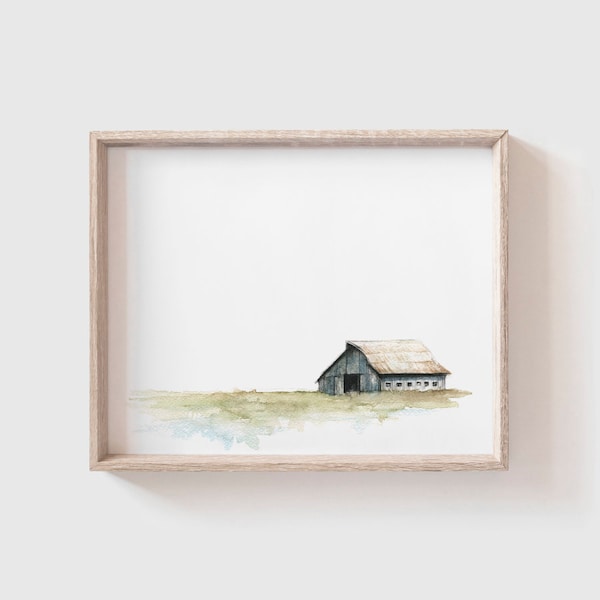 Barn No 2 Art Print - Blue Barn Watercolor - Barn Painting - Barn Watercolor Print - Farmhouse - Modern Farmhouse - Home Decor - Home - Farm