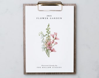 Flower Garden: 2024 Desk Calendar Refill - Desk Calendar - wildflowers - florals - Desktop - Christmas gift- Calendar with Clipboard Stand