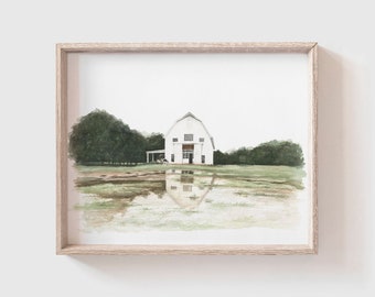 Barn No 8 Art Print - White Barn Watercolor - Barn Painting - Barn Watercolor Print - Modern Farmhouse - Home Decor - Home - Farm - Barn