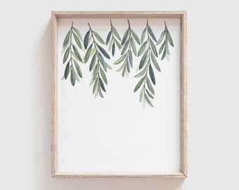 Olive Branches Art Print - Olive Branch Leaves painting - Greenery painting - Green Branches - Greenery - Home Decor Print -art