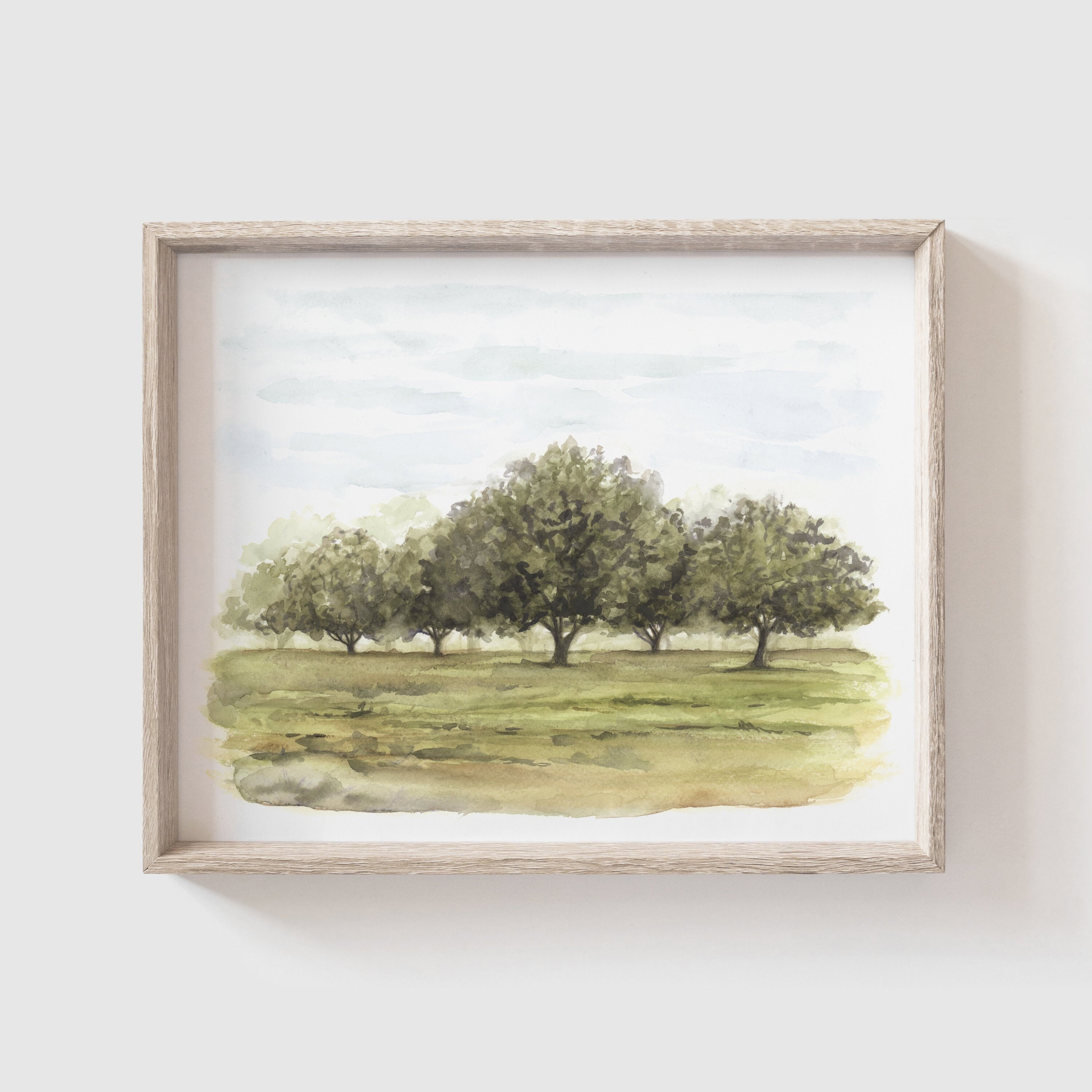 Tree Scene Art Print  - Tree Grove Painting - Greenery - Oak Tree - Meadow - tree watercolor - Home Decor