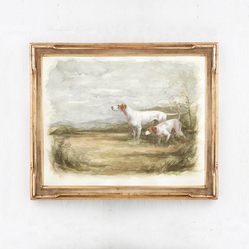 vintage English Dogs Art Print Set 2 English Pointer Dog Painting Bird Hunting Dogs Impressionniste Peinture image 5