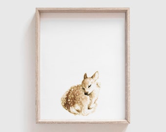 Sleeping Deer Art Print- Woodland Animal Painting -Baby Deer Watercolor - Fawn Painting - Baby Room - Baby - Baby Girl - Baby Boy - Home