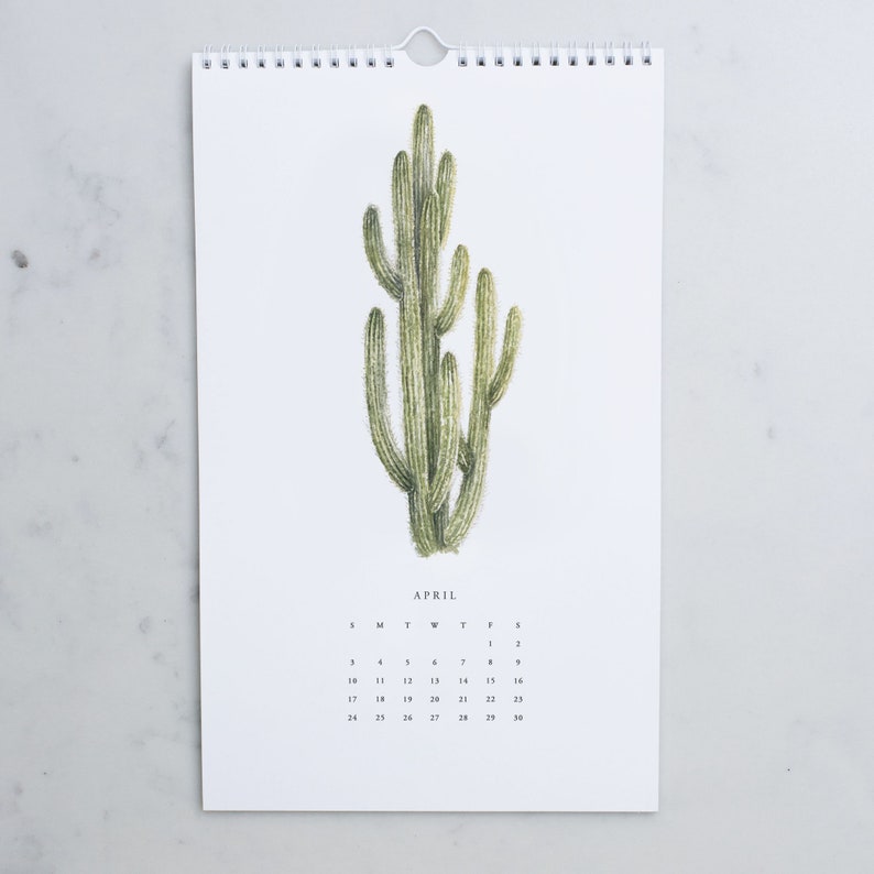 Shades of Green: 2024 Wall Calendar Greenery Calendar Spiral Bound Hanging Wall Calendar Cactus Watercolor Calendar Modern Farm image 2