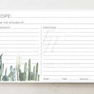 Cartes de recette de cactus - Téléchargement instantané imprimable - cactus - cactus - aquarelle de cactus - cuisine - sud-ouest - art de cactus - cadeau de demoiselle d'honneur