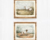 Vintage English Dogs Art Print Set (2) - English Pointer Dog Painting - Bird Hunting Dogs - Impressionistic Painting