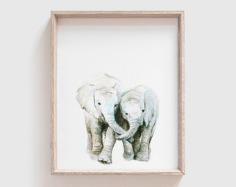 Elephants No 1 Art Print - Baby Animal Art - Baby Elephant Painting - Safari Animal - Baby Room Wall Art - Nursery Décor - Baby Shower Gift