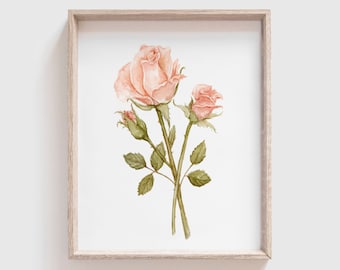 Rose Art Print (Digital Download) - Pink Flowers - Red Florals - Mother's Day Gift - Watercolor Painting - Home Decor