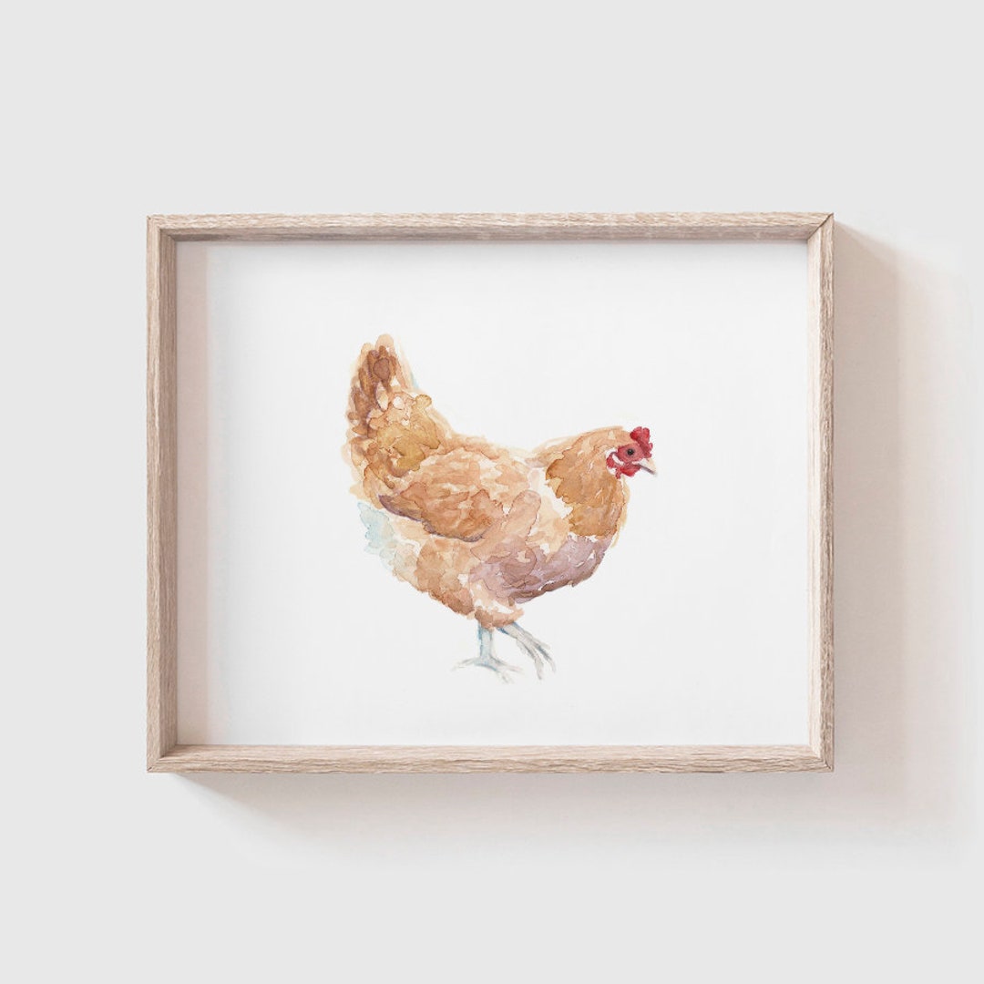 Yellow Chicken Art Print Watercolor Farm Animal Chicken Hen Painting Farmhouse Chicken Painting