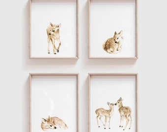 Deer Art Print Set (Digital Download) - Woodland Animal Painting -Baby Deer Watercolor - Fawn - Baby Room - Baby Girl - Baby Boy - Home