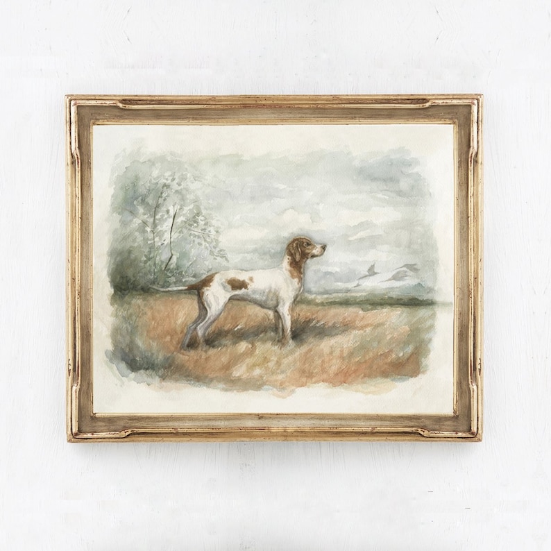 vintage English Dogs Art Print Set 2 English Pointer Dog Painting Bird Hunting Dogs Impressionniste Peinture image 4