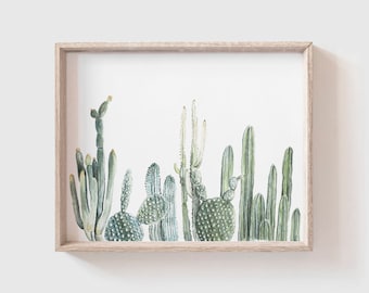 Cactus Row No 1 Art Print - cactus painting - cacti - cactus watercolor - home decor painting - southwestern painting - greenery - cacti art
