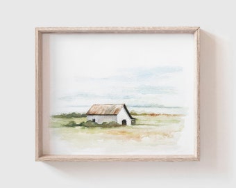 Barn No 4 Art Print - White Barn Watercolor - Barn Painting - Watercolor Print - Farmhouse - Modern Farmhouse - Home Decor - Home - Farm