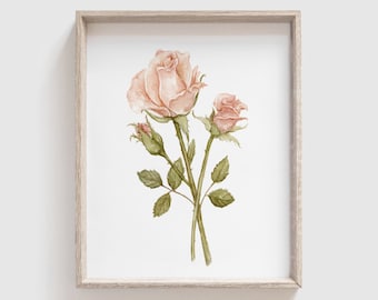 Rose Flower Art Print - Flowers - Florals - Mother's Day Gift - Floral Watercolor Painting - Pink Rose - Red Rose - Watercolor - Home