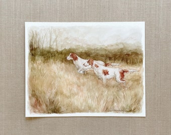 Duke & Murray Art Print - Brittany Spaniel Dog Painting - Bird Hunting Dogs - Impressionistic Painting - Fine Art  - Vintage English Art