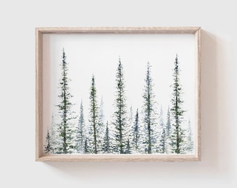 Pine Trees Art Print  - tree painting - greenery - christmas tree - mountains - forest - tree watercolor - fir tree - fir - pine tree