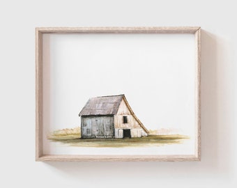 Barn No 6 Art Print (Digital Download) - A-Frame Barn Watercolor Painting - Barn Watercolor Print - Modern Farmhouse - Home Decor  - Farm