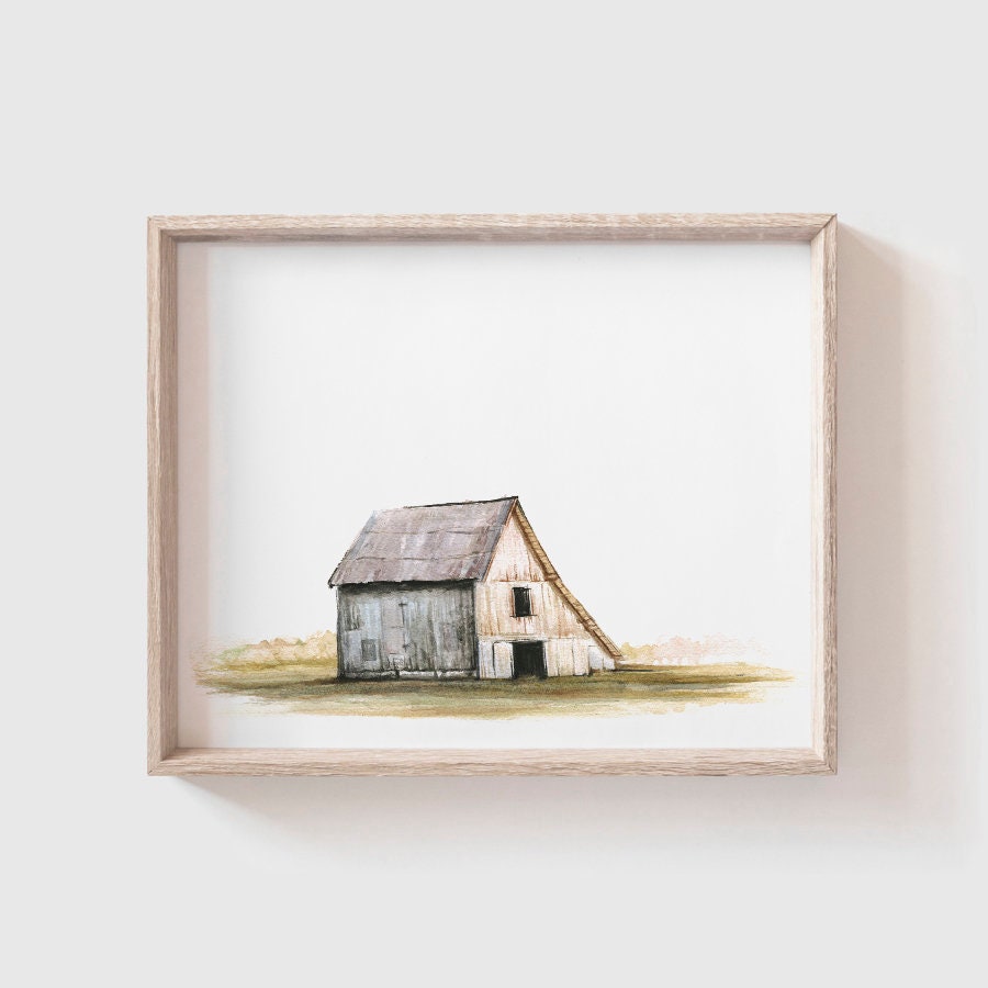 Barn No 6 Art Print (Digital Download) - A-Frame Barn Watercolor Painting - Barn Watercolor Print - Modern Farmhouse - Home Decor  - Farm