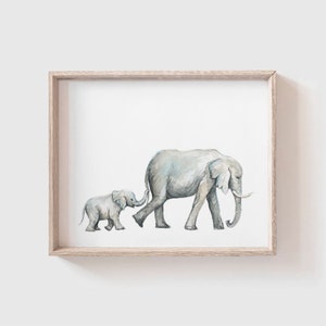 Elephants No 2 Art Print - Elephant painting - elephant - baby elephant - safari animals - animal print - baby room - watercolor - Baby Room