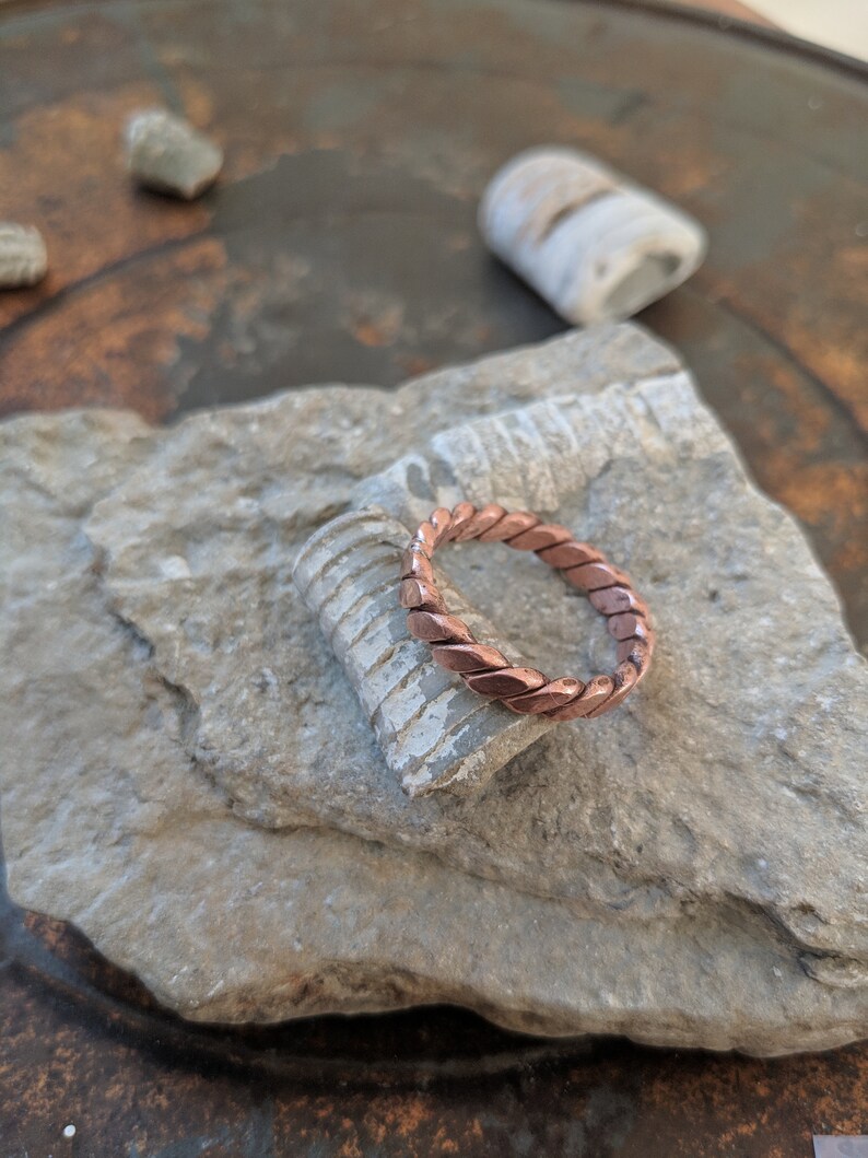 Solid Copper Braided Stacking Ring Size 10.0 Ready to Ship Handmade Unisex Twisted Wire Ring