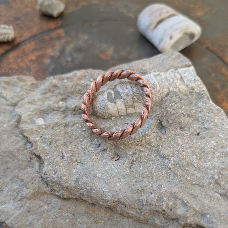 Solid Copper Braided Stacking Ring Size 10.0 Ready to Ship Handmade Unisex Twisted Wire Ring