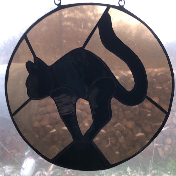 Latvian Latvia Black Cat of Riga Stained Glass Suncatcher